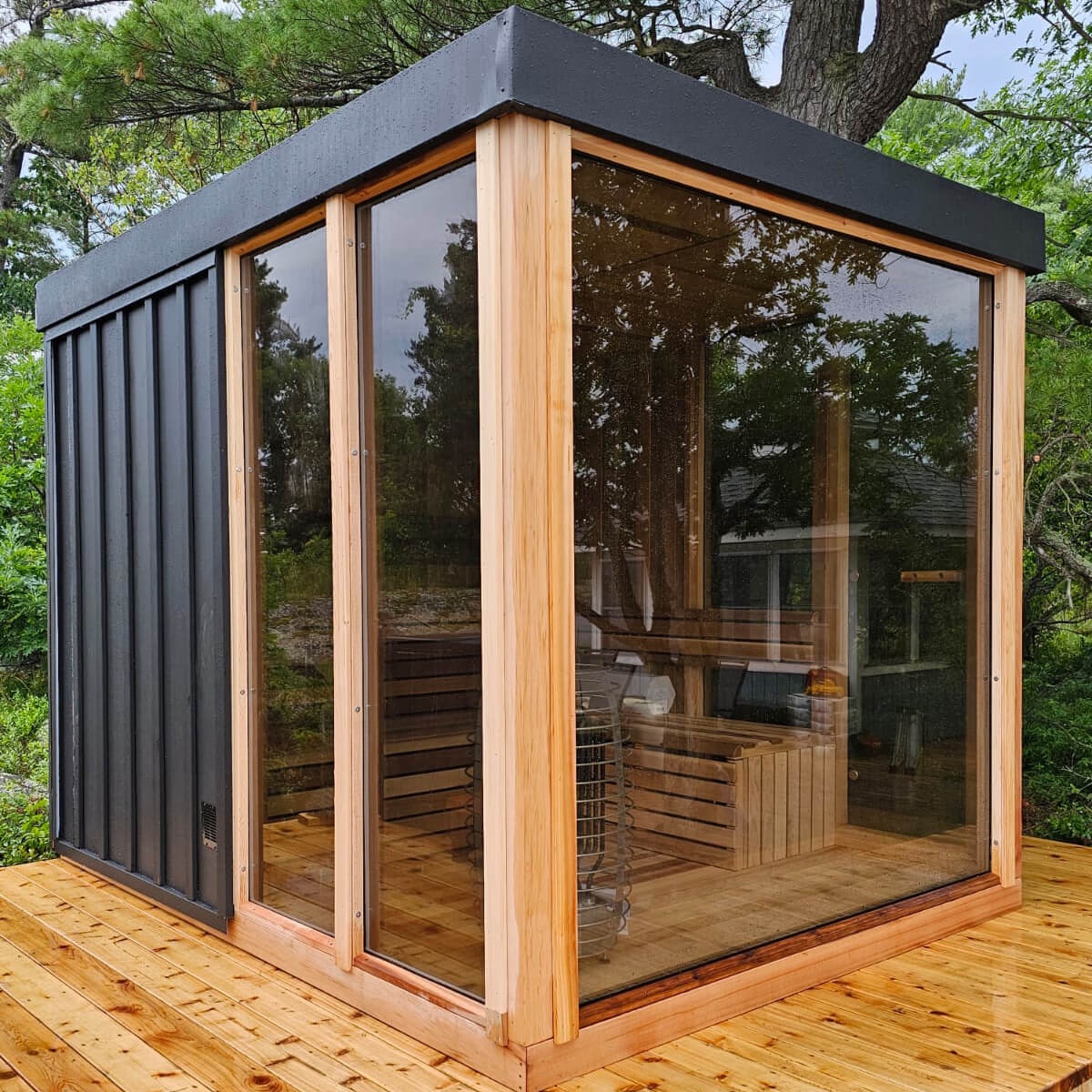 Outdoor cedar sauna built to last